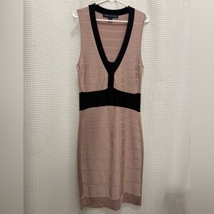 French Connection Blush Pink Bandage Dress with Black Trim - size 12